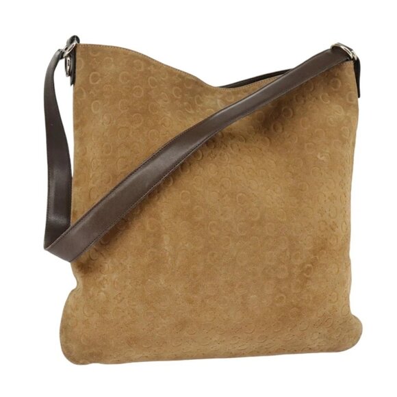 CELINE C Macadam Canvas Shoulder Bag Beige Silver - Picture 1 of 16